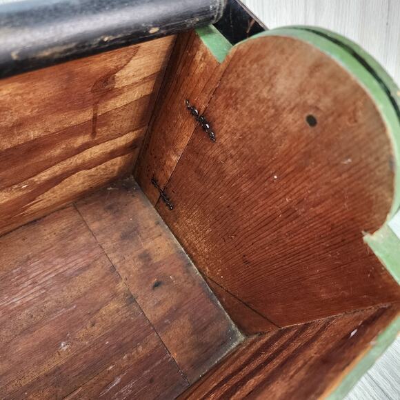 Vtg 1947 Wooden Box 12" X 9"x7" Green Carry All "Cold War Era" Tool Caddy Handle - Picture 5 of 16